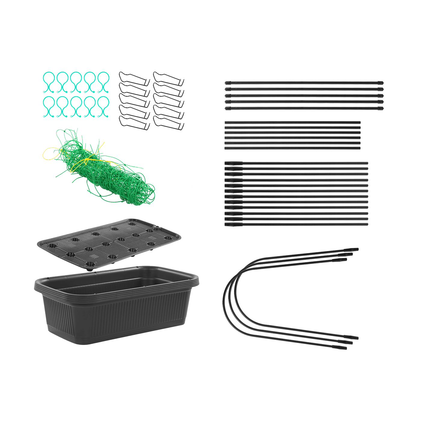 Elementy - akcesoria zestawu do uprawy ogórków CUCU GROW BOX CULTIVO