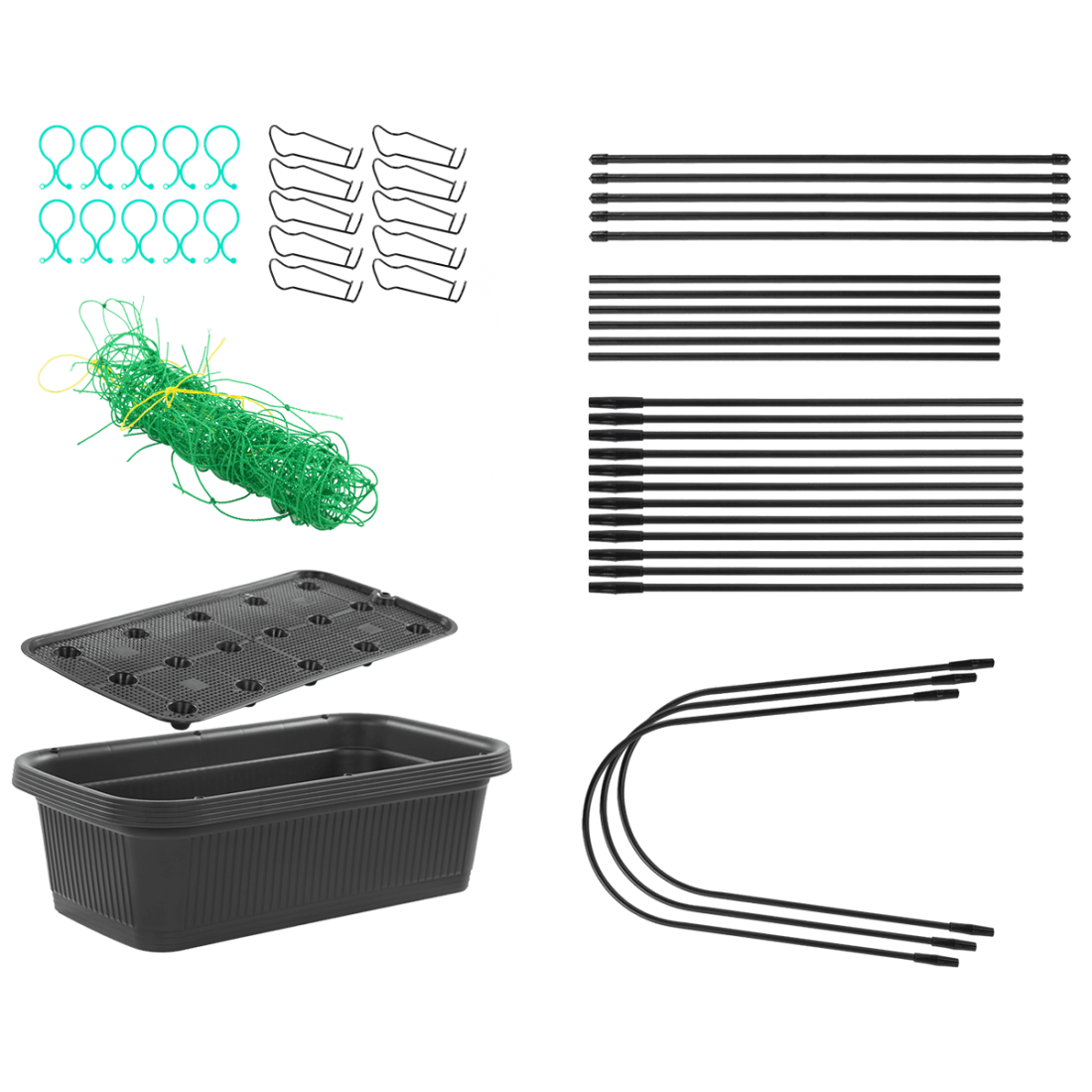Elementy - akcesoria zestawu do uprawy ogórków CUCU GROW BOX CULTIVO