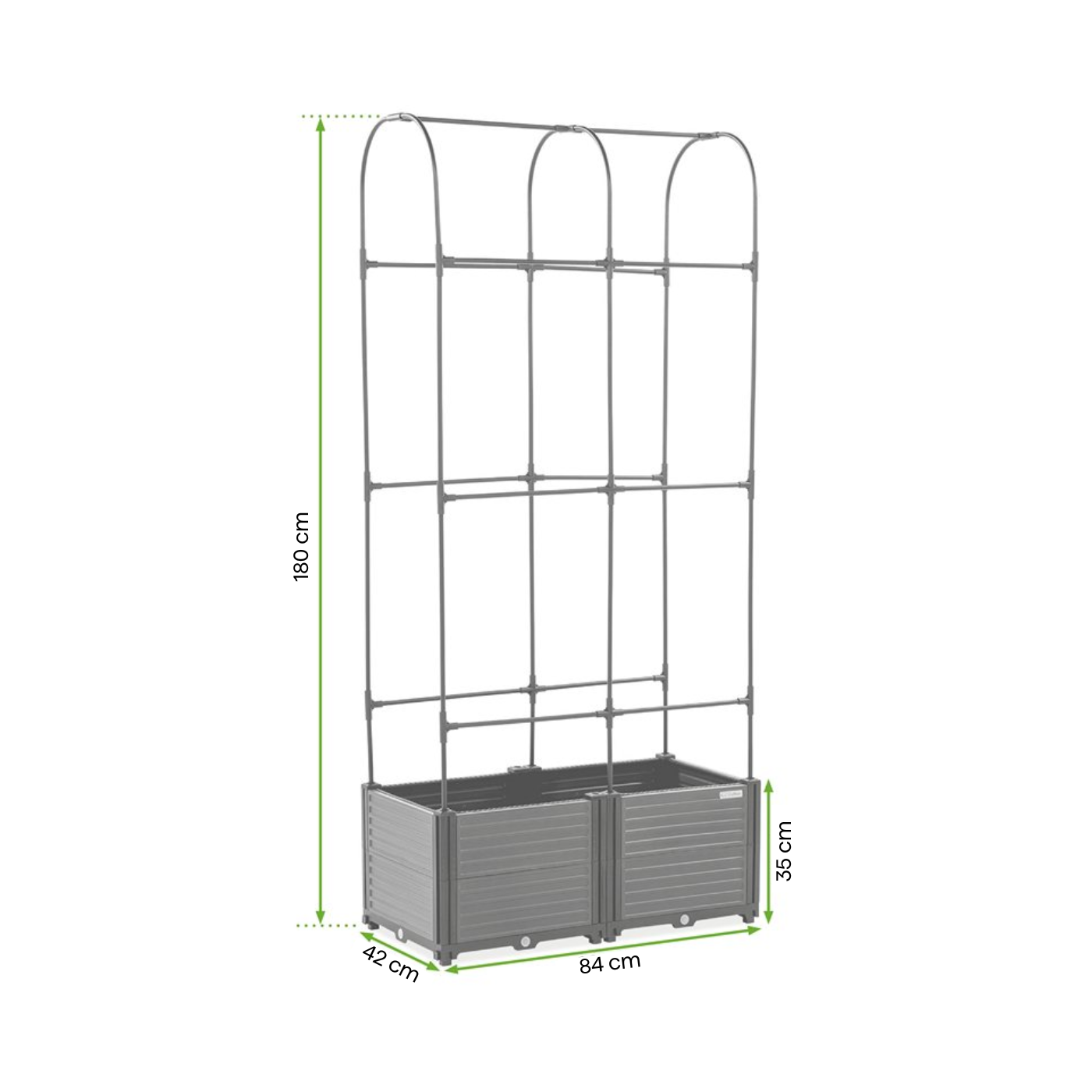 rysunek z wymiarami zestawu skrzyni uprawowej i stojaka