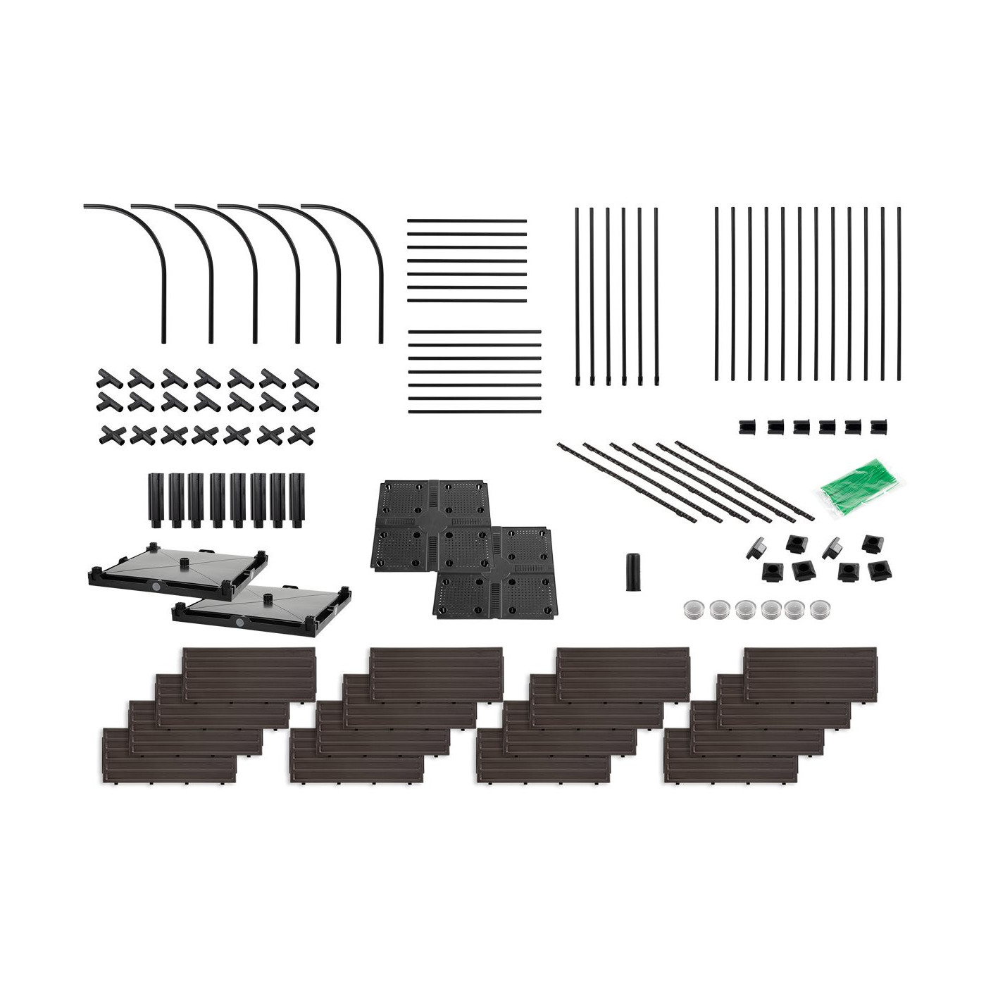 elementy składowe zestawu skrzyni uprawowej i stojaka zaokrąglonego do uprawy roślin