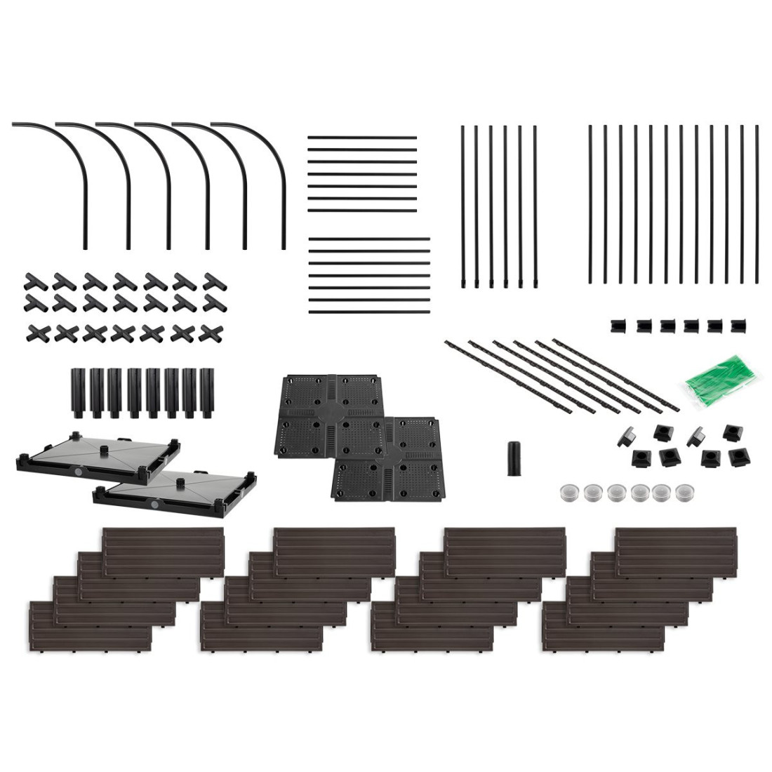elementy składowe zestawu skrzyni uprawowej i stojaka zaokrąglonego do uprawy roślin