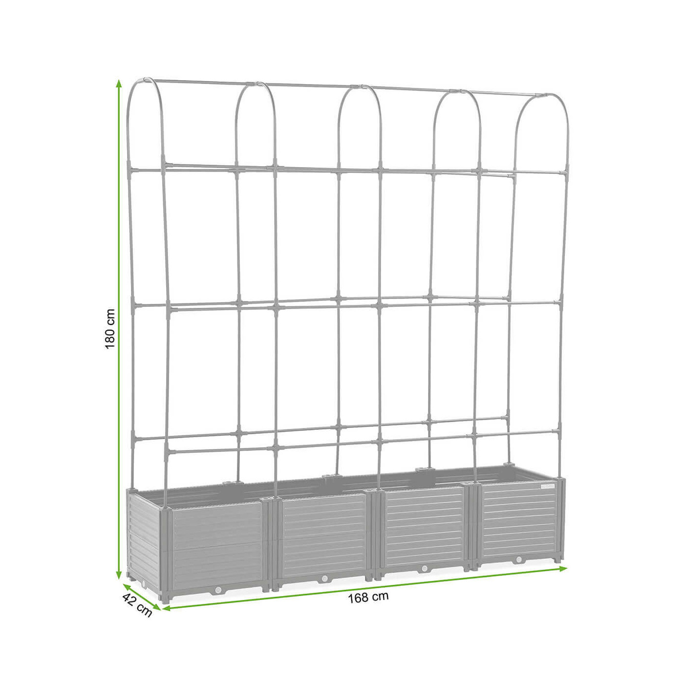 Wymiary zestawu składającego się ze skrzyni uprawowej i stojaka zaokrąglonego w rozmiarze L