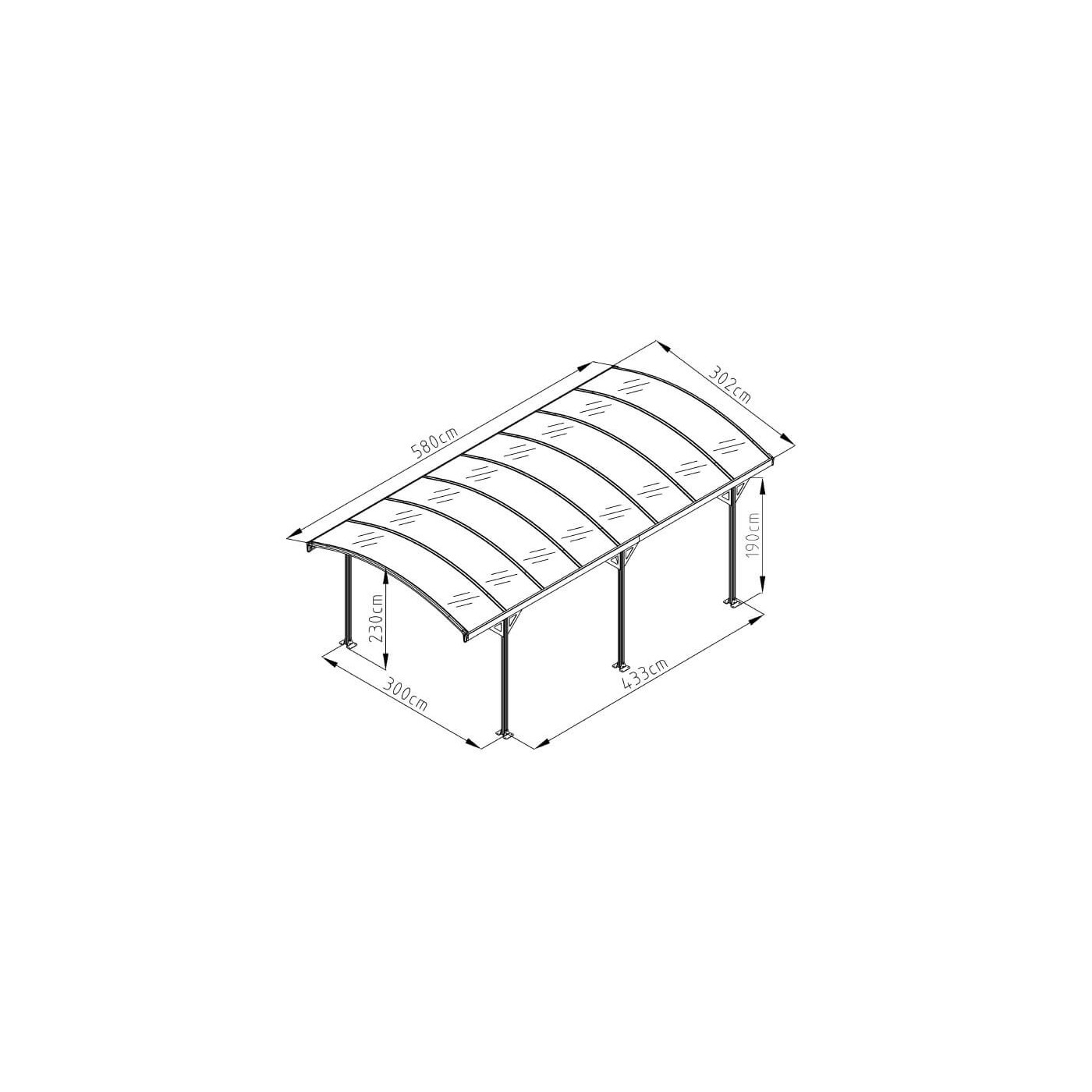 Wymiarowanie wiaty garażowej Nevada 5,8x3m Cold Grey Hardmaister