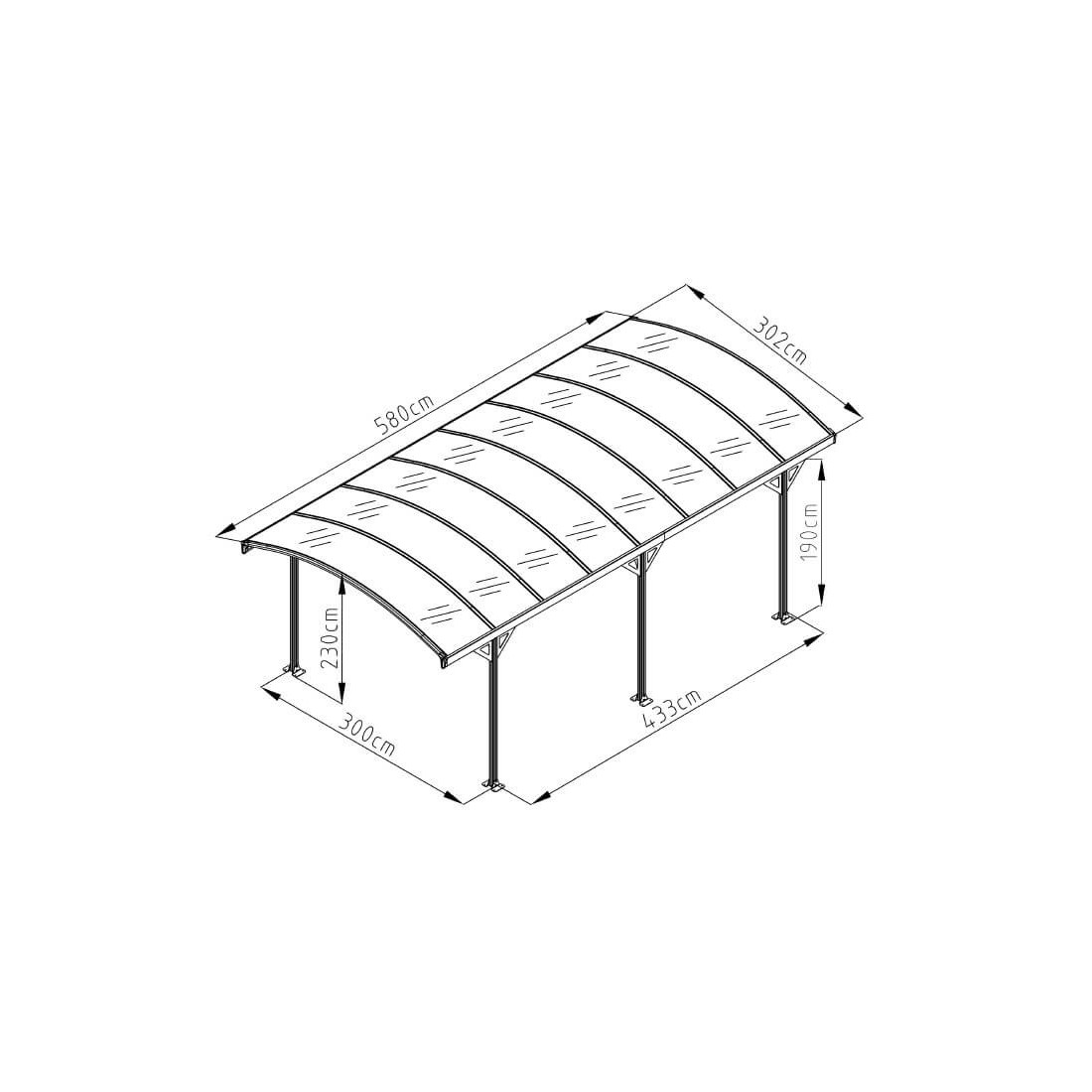 Wymiarowanie wiaty garażowej Nevada 5,8x3m Cold Grey Hardmaister
