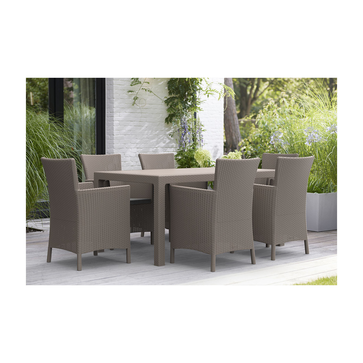 Meble jadalniane dla sześciu osób w kolorze kawy z mlekiem, iowa/melody cappuccino od marki Keter