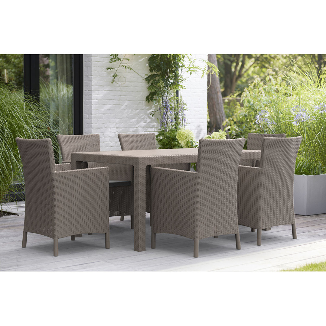 Meble jadalniane dla sześciu osób w kolorze kawy z mlekiem, iowa/melody cappuccino od marki Keter