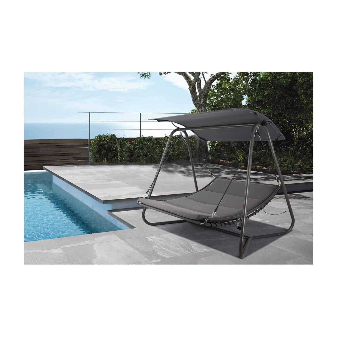 Aranżacja nad basenem huśtawki Bari