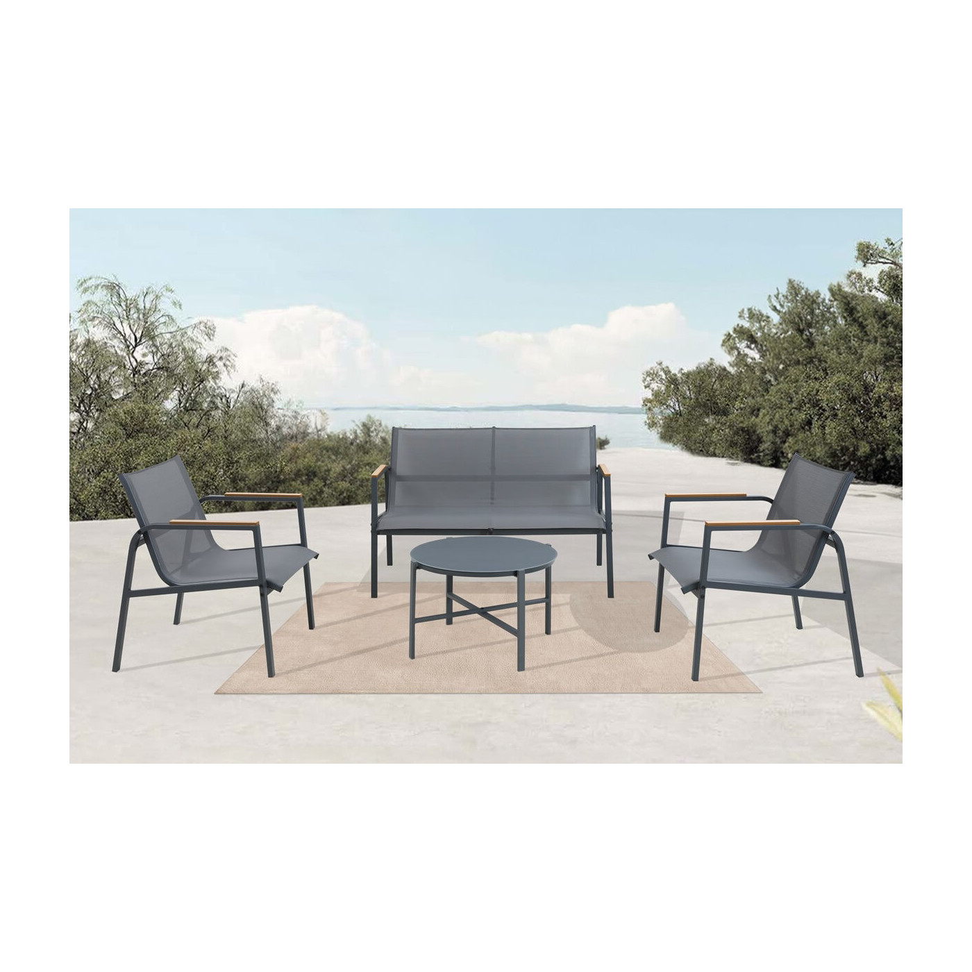 Przykładowa aranżacja tarasu z antracytowymi meblami Mango Caffe