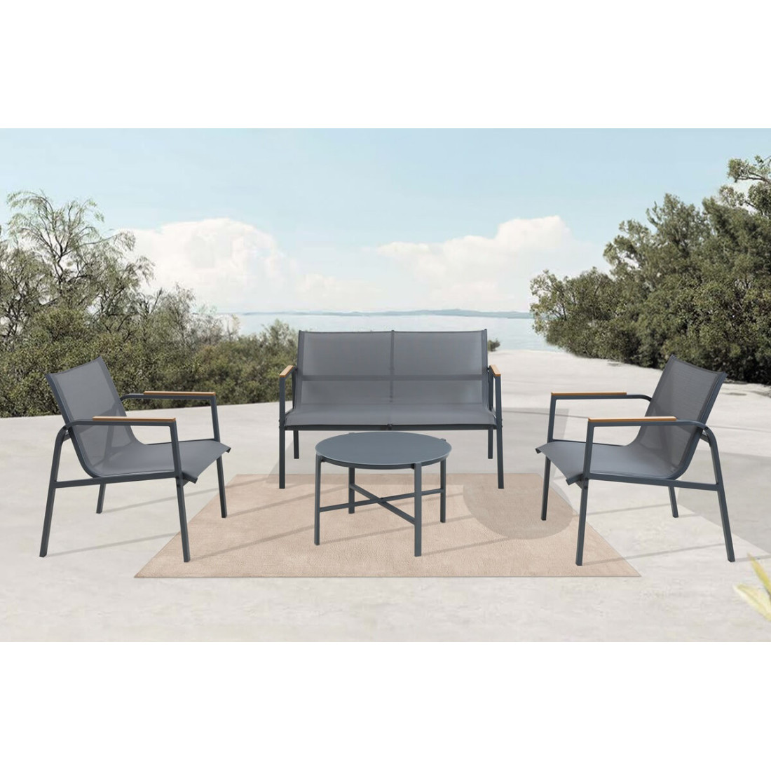 Przykładowa aranżacja tarasu z antracytowymi meblami Mango Caffe