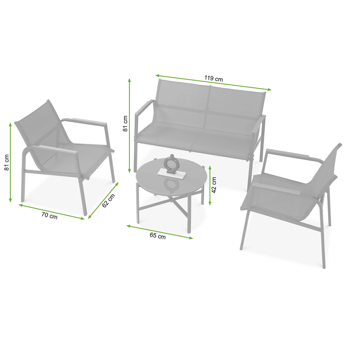 Wymiary zestawu mebli MANGO CAFFE Dark Grey
