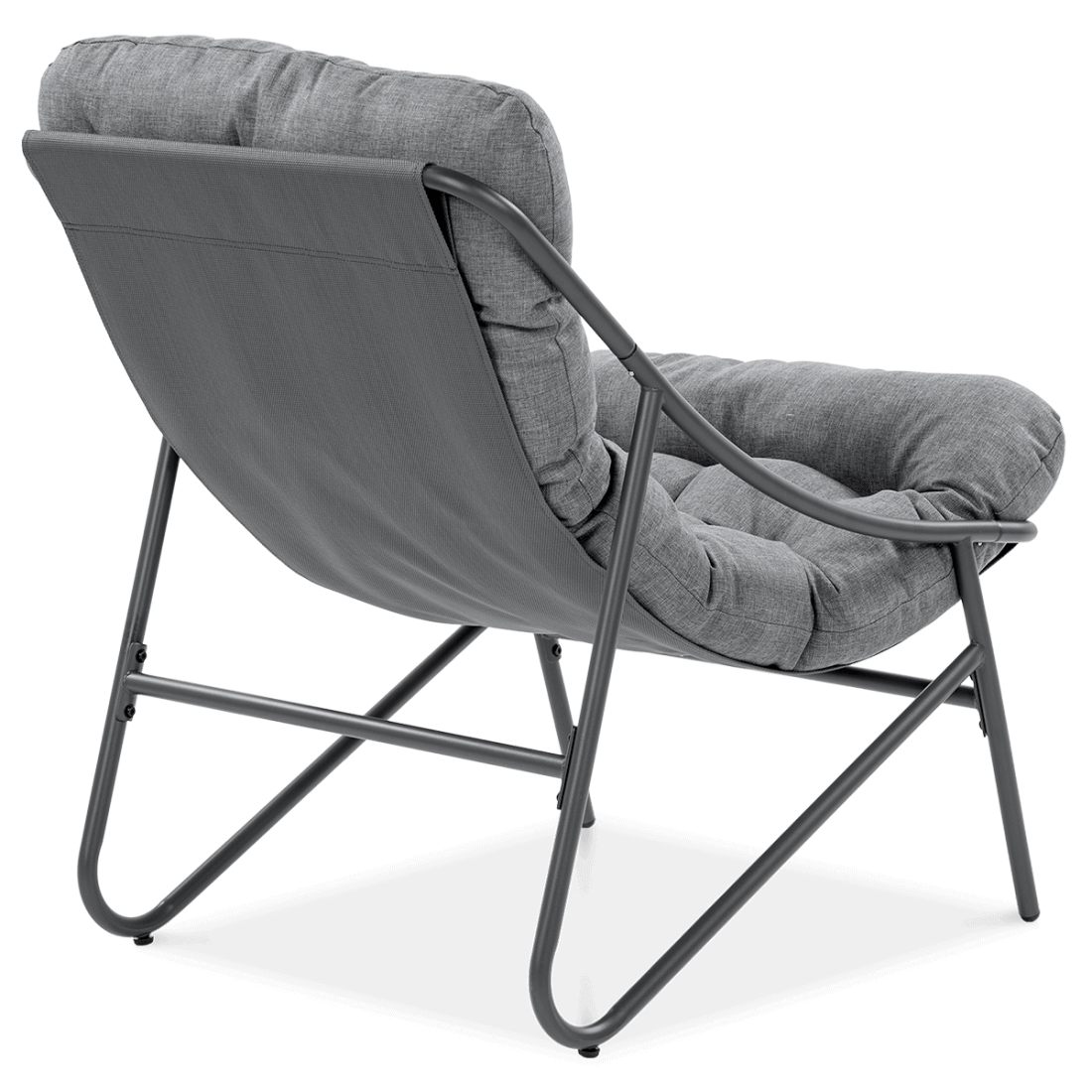 Tył ciemnoszarego fotela z kompletu mebli do ogrodu