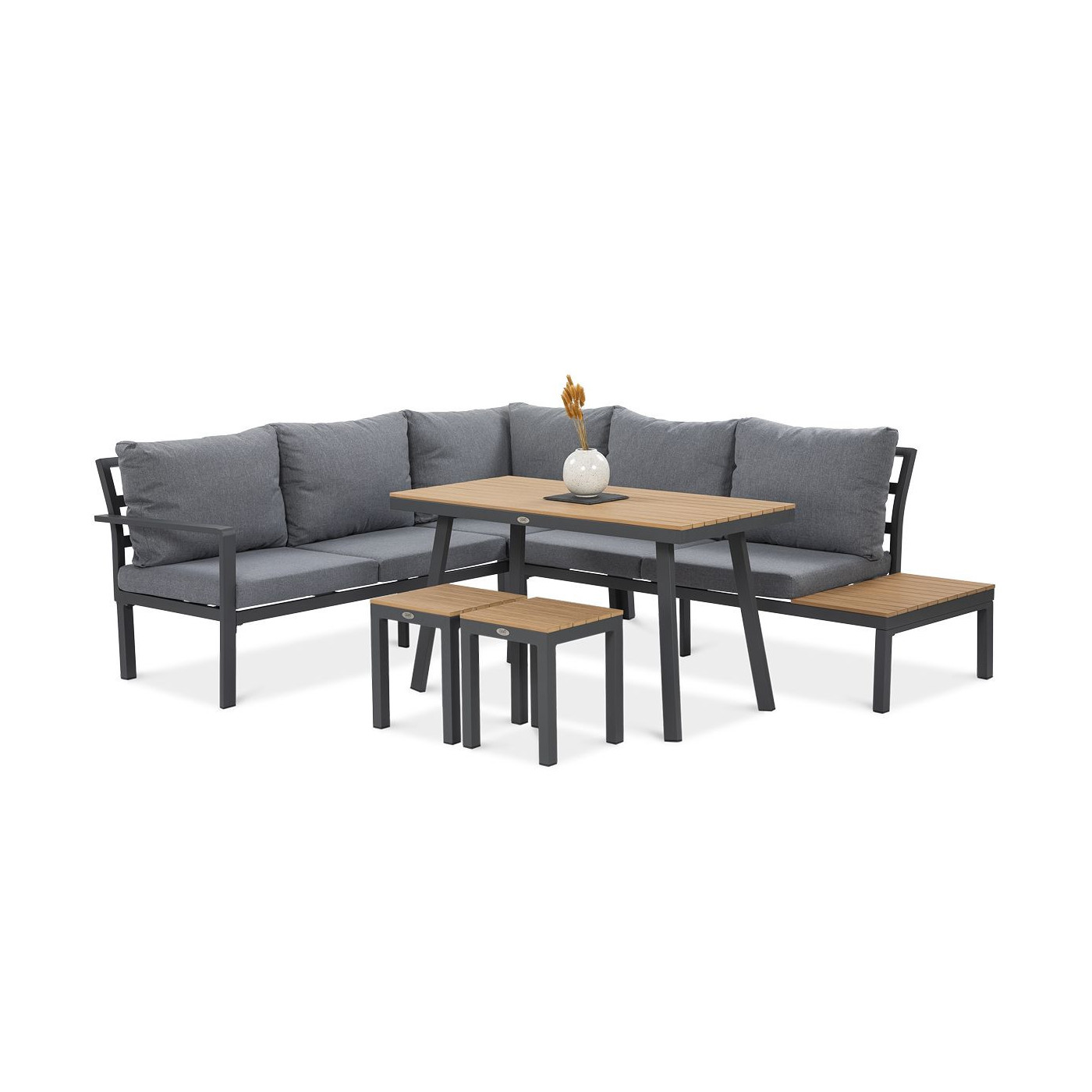 Przód narożniki z stolikiem i pufami hamilton w kolorze ciemno szarym