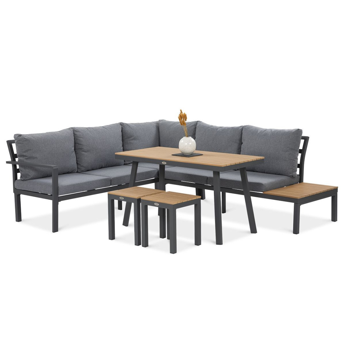 Przód narożniki z stolikiem i pufami hamilton w kolorze ciemno szarym