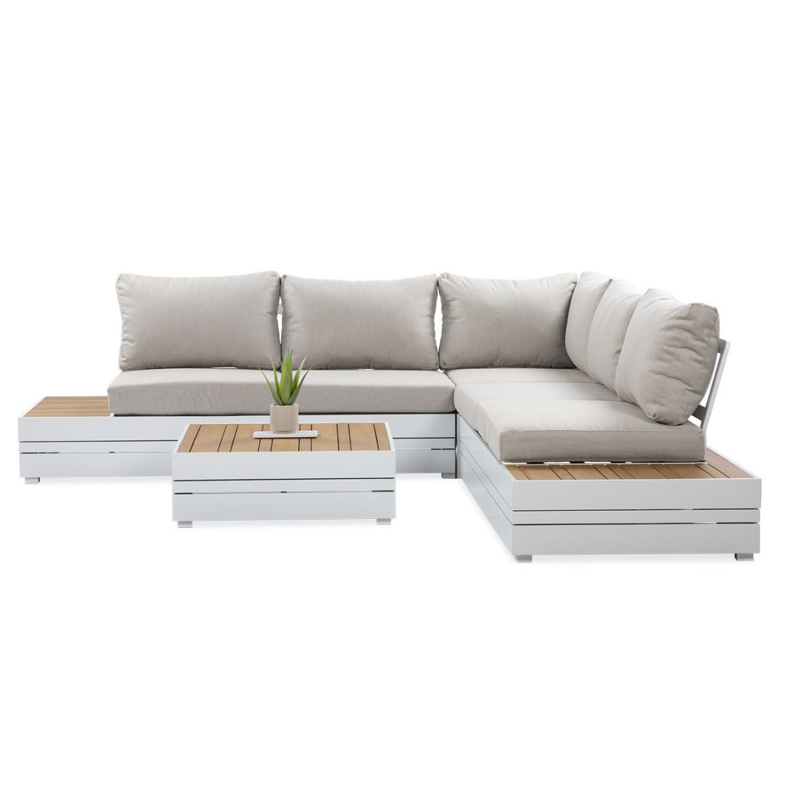 Bok zestawu narożnego marvel white z stolikiem kawowym