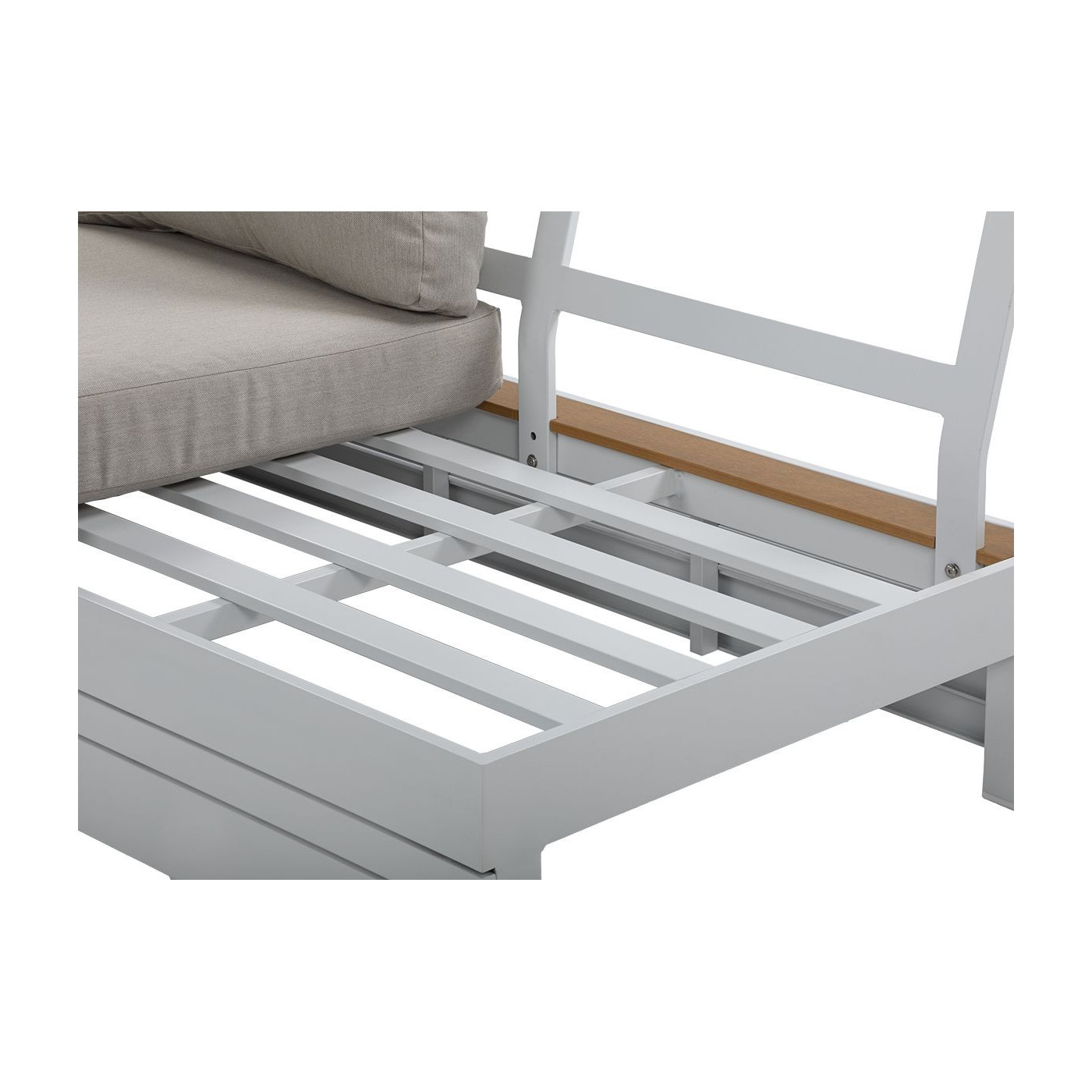 Zbliżenie na biały aluminiowwy stelaż narożnika marvel white