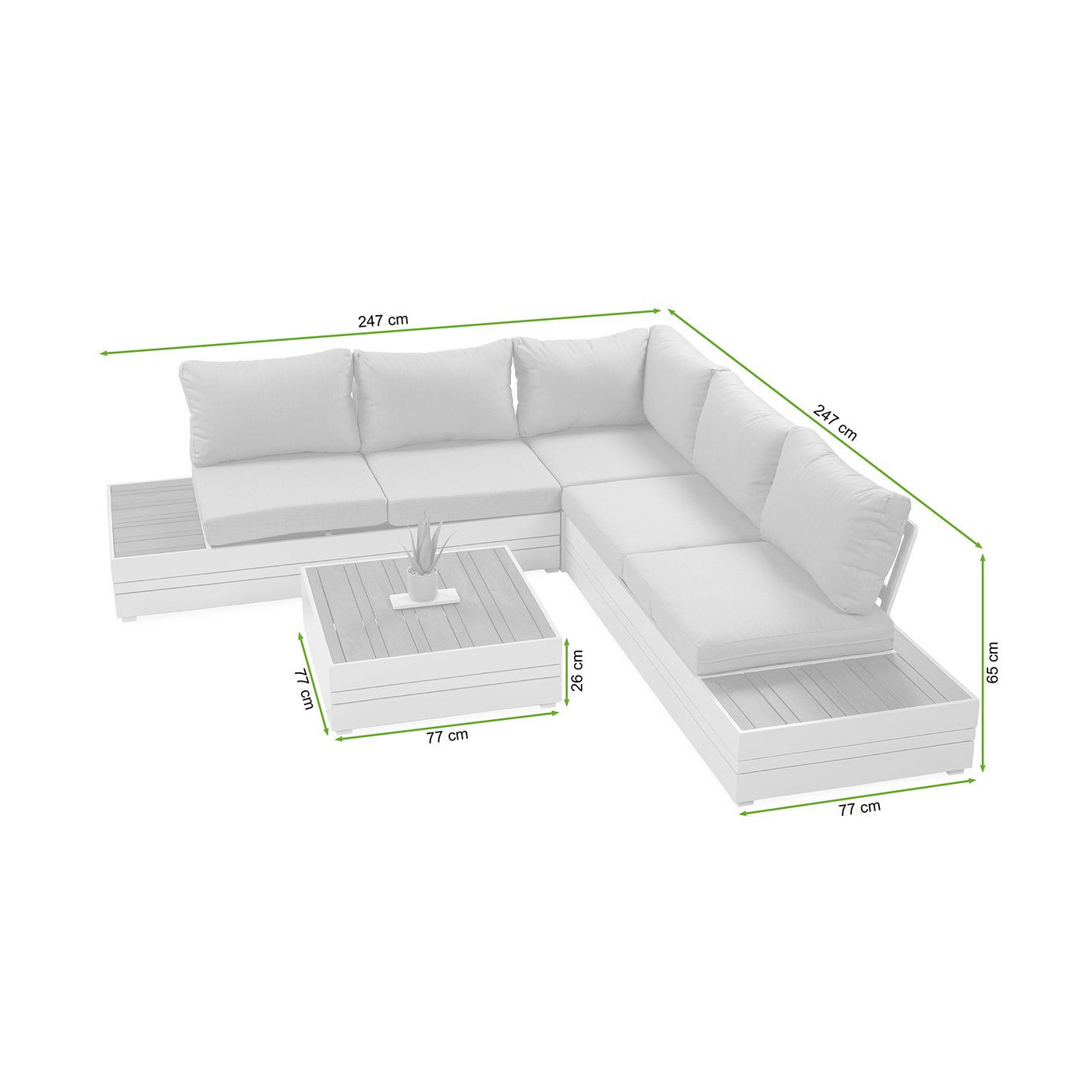 rysunek z wymiarami zestawu narożnego marvel white