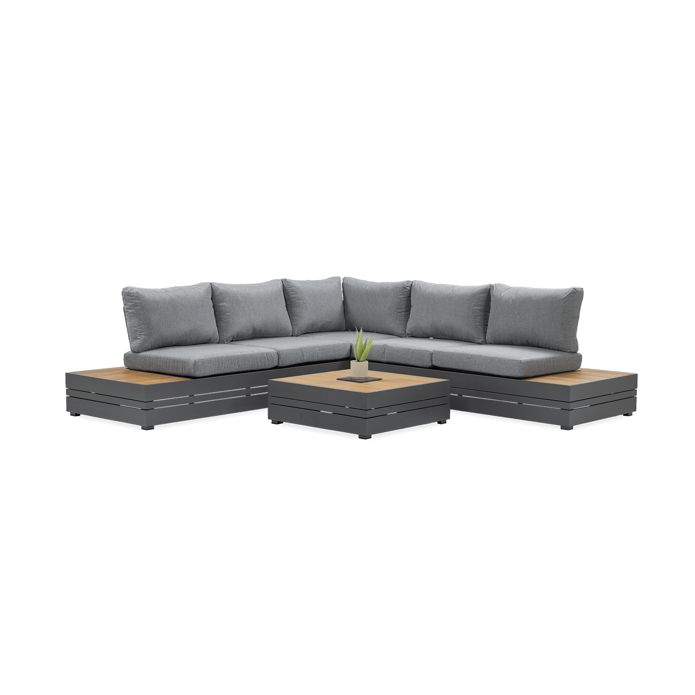 Przód pięcioosobowego narożnika ogrodowego marvel w kolorze ciemno szarym