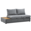 przód dwuosobowej sofy z zestawu narożnego marvel w kolorze ciemno szarym i dodatkami imitującymi drewno
