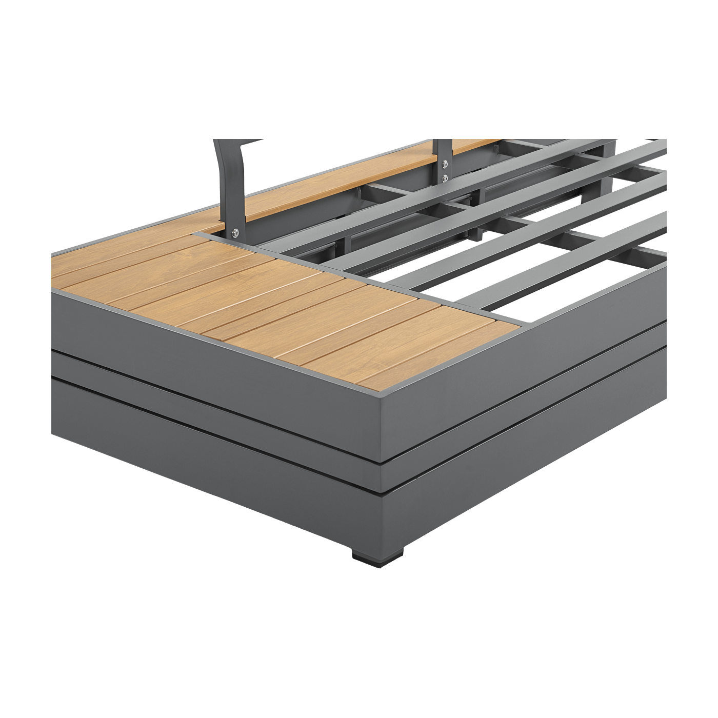 zbliżenie na konstrukcję sofy z zestawu marvel z zdobieniami imitującymi drewno