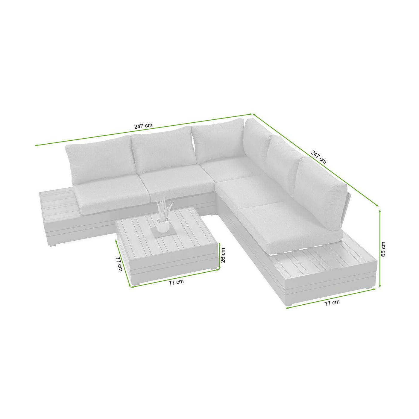 Rycina z wymiarami zestawu tarasowego Marvel ciemno szary