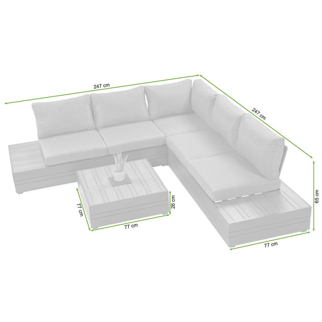 Rycina z wymiarami zestawu tarasowego Marvel ciemno szary