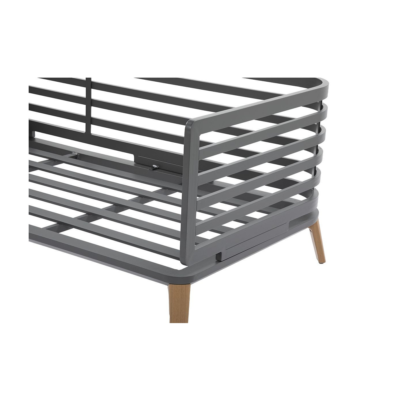 tył trzyosobowej sofy z aluminiowym stelażem radisson caffe