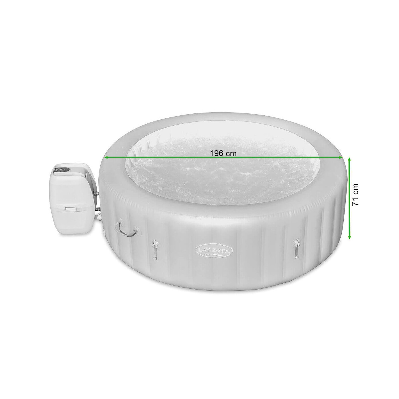 Rycina z wymiarami jacuzzi ogrodowego PALM SPINGS Airjet od Bestway