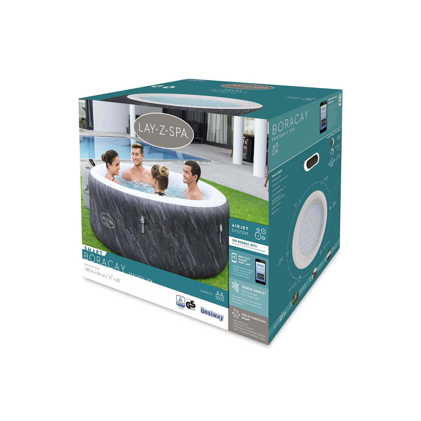 Karton w jaki jest zapakowane jacuzzi ogrodowe Boracay od firmy Bestway