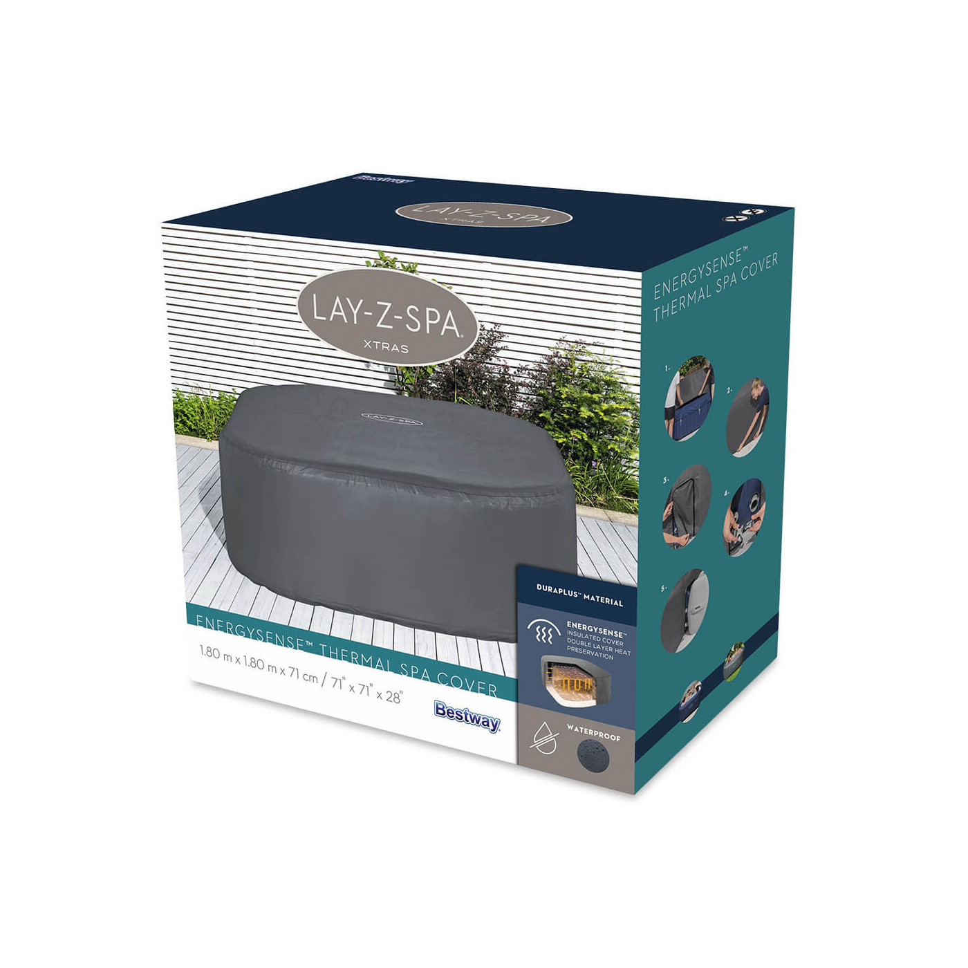 Karton, w który zapakowana jest pokrywa termiczna Lay-Z-Spa ENERGYSENCE do kwadratowych jacuzzi