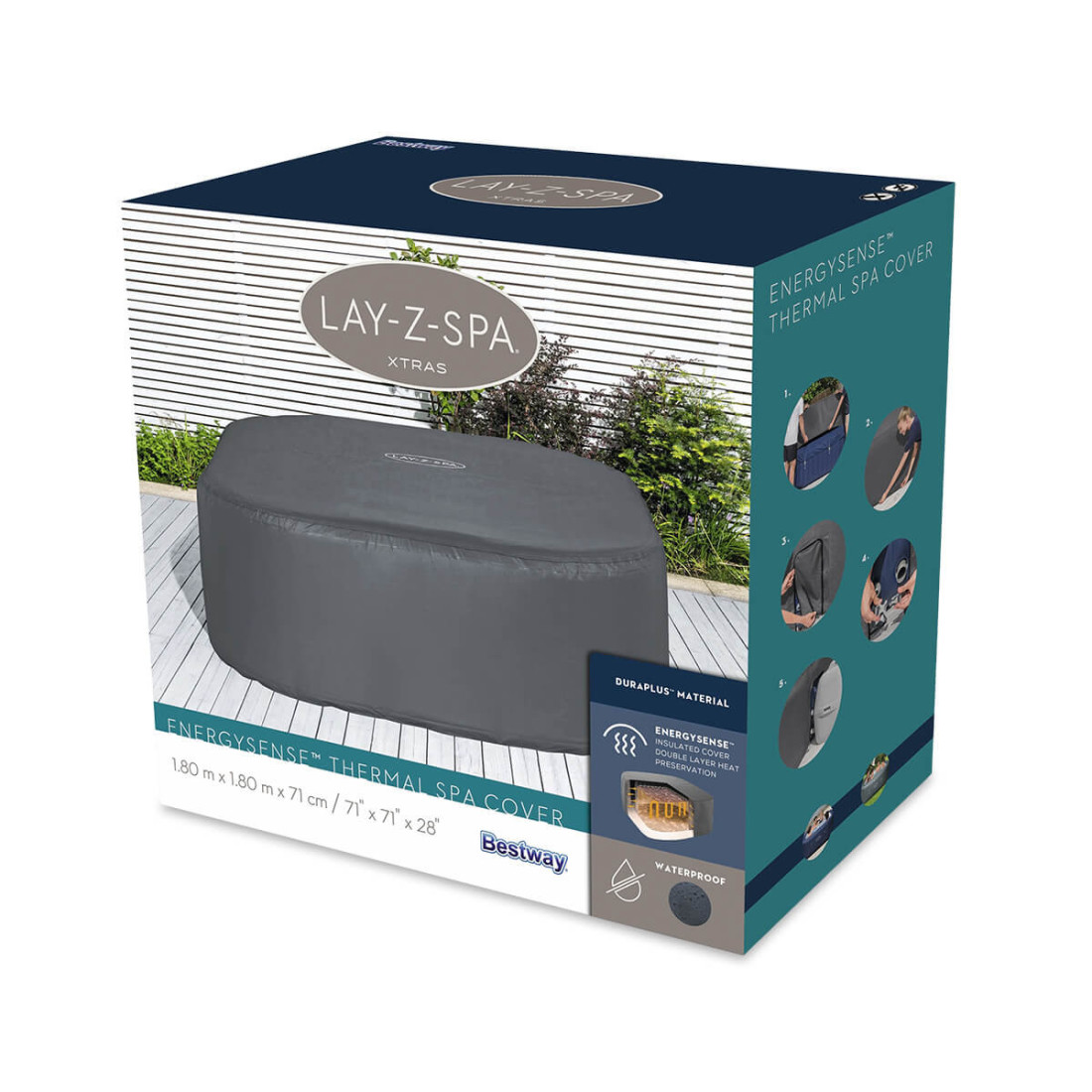 Karton, w który zapakowana jest pokrywa termiczna Lay-Z-Spa ENERGYSENCE do kwadratowych jacuzzi