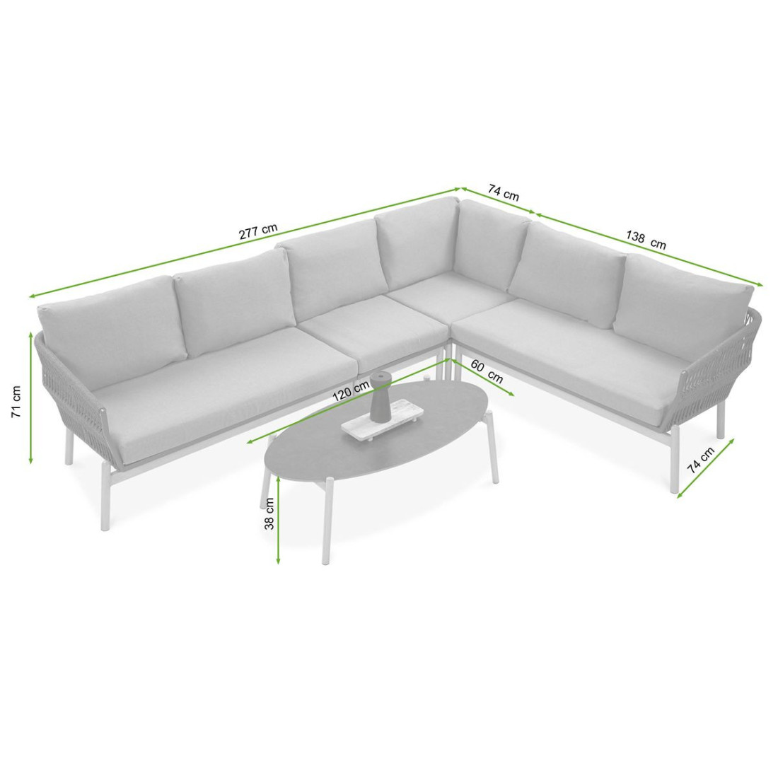 rysunek z wymiarami zestawu narożnego na ogród paris caffe grey