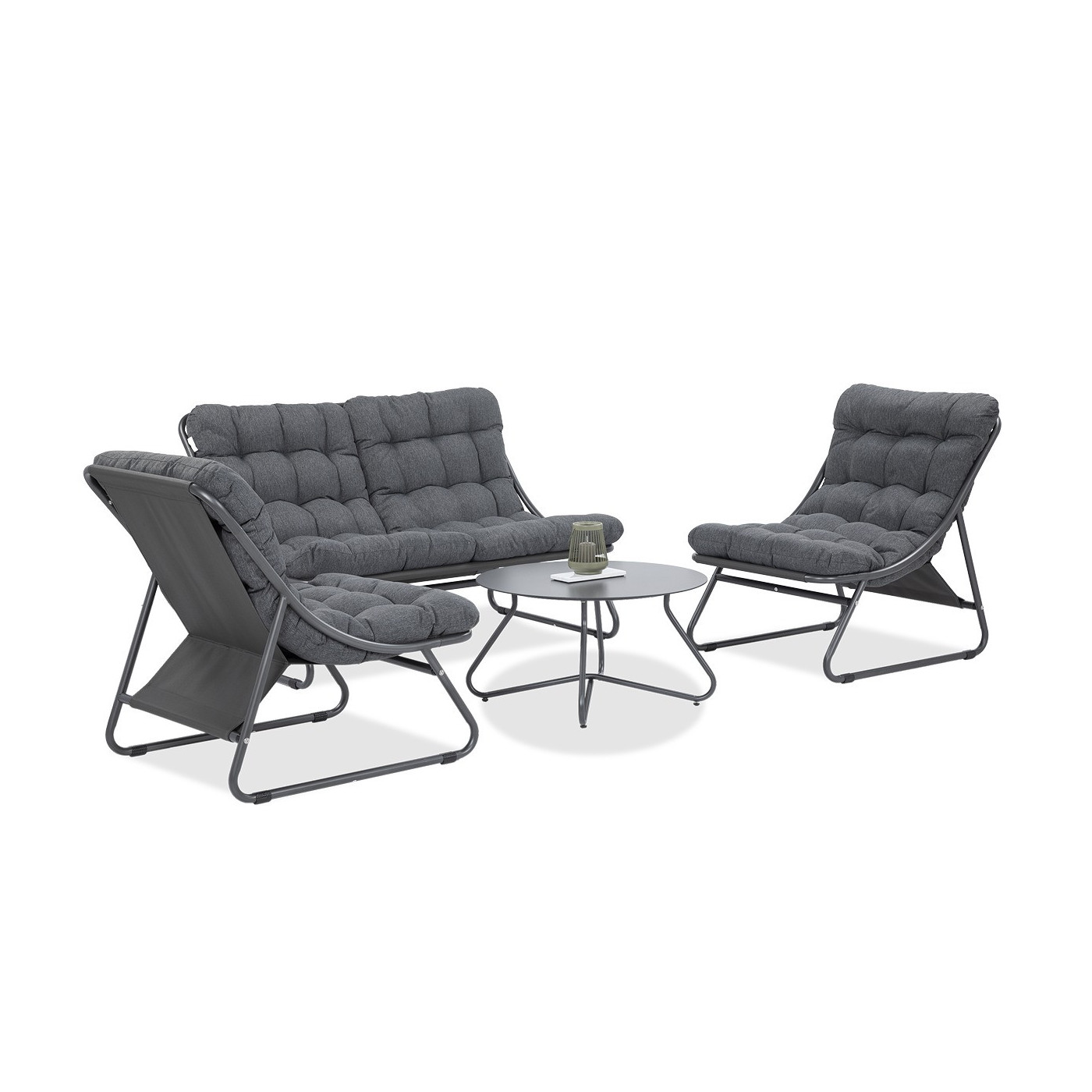 przód czteroosobowego zestawu mebli ogrodowych vista caffe z stolikiem kawowym