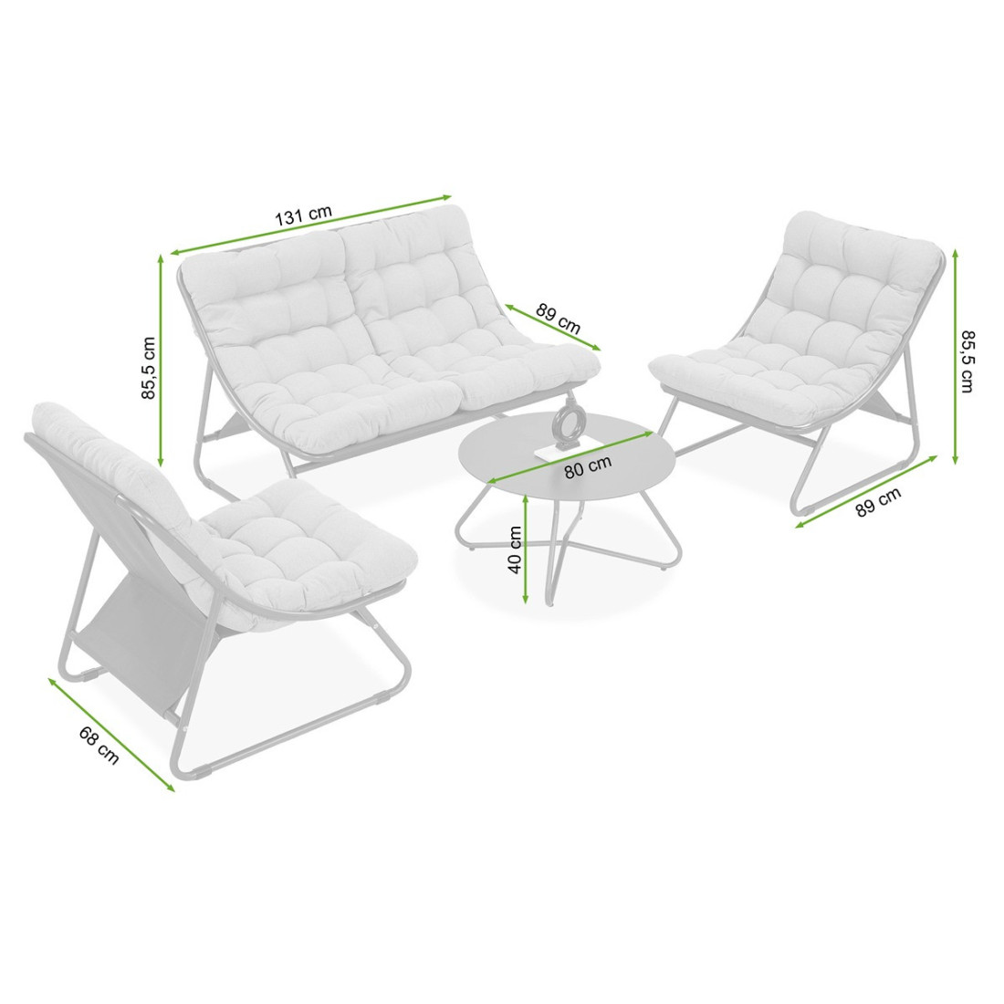 rysunek z wymiarami zestawu ogrodowego vista caffe