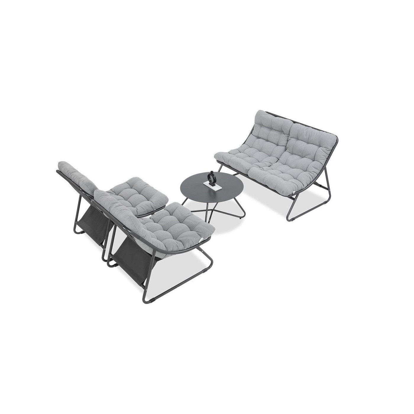 zestaw mebli na ogród - sofa, dwa fotele i stolik kawowy