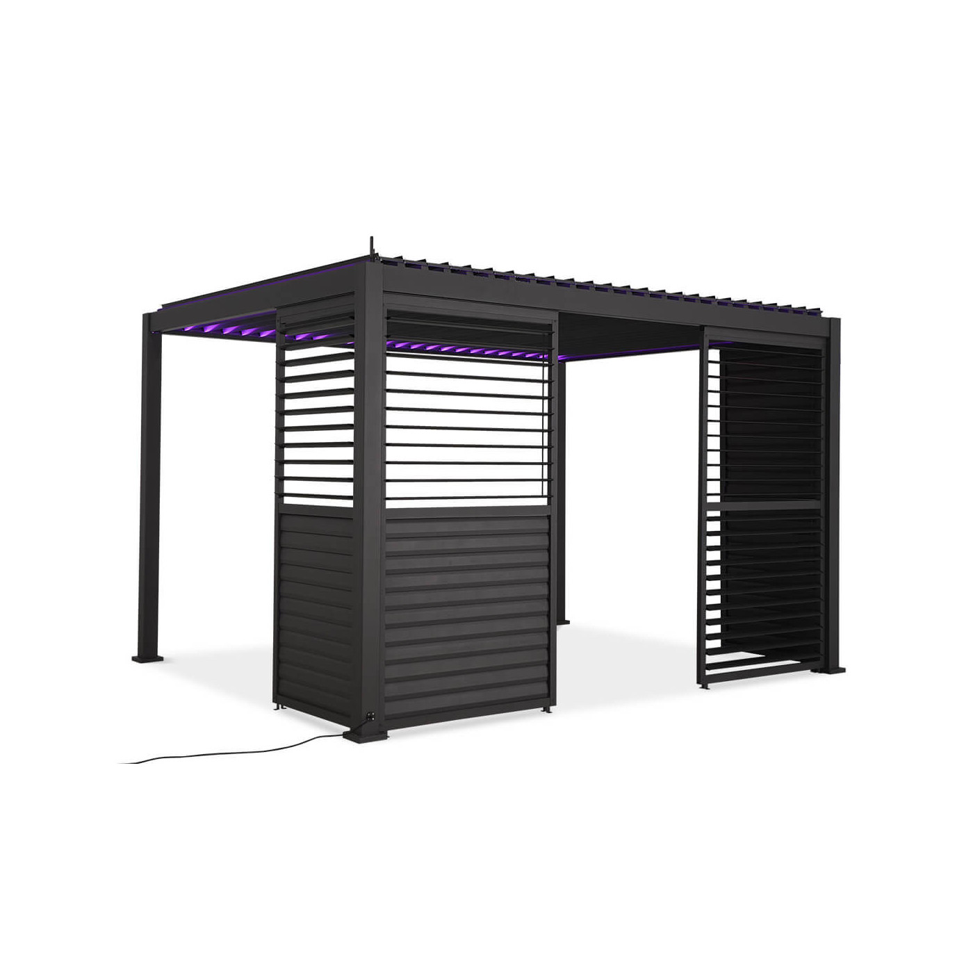 antracytowe żaluzjowe panele regulowane zamontowane na pergoli 4m