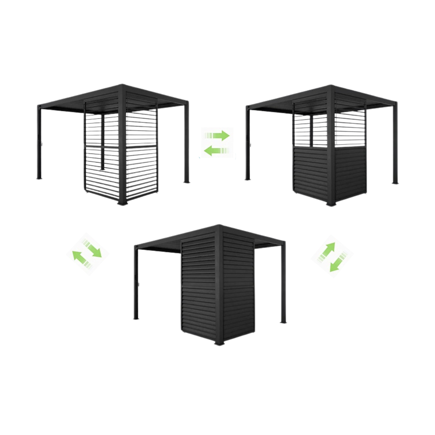 dwa panele żaluzjowe żeberkowe zamontowane na pergoli 4m