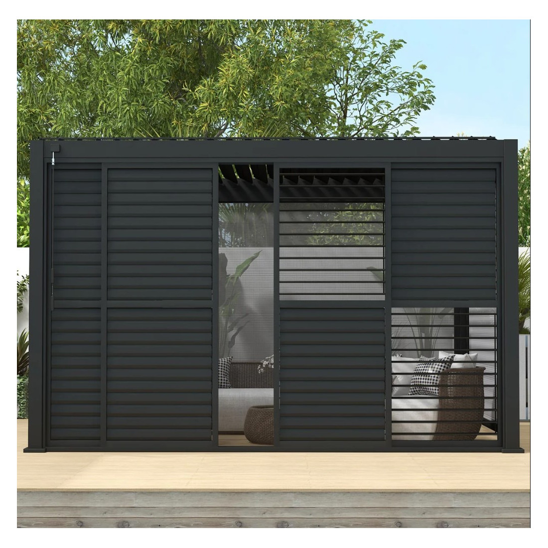 Wymiarowanie drzwi przesuwne żaluzjowych anthracite Premium 4 Gutroof