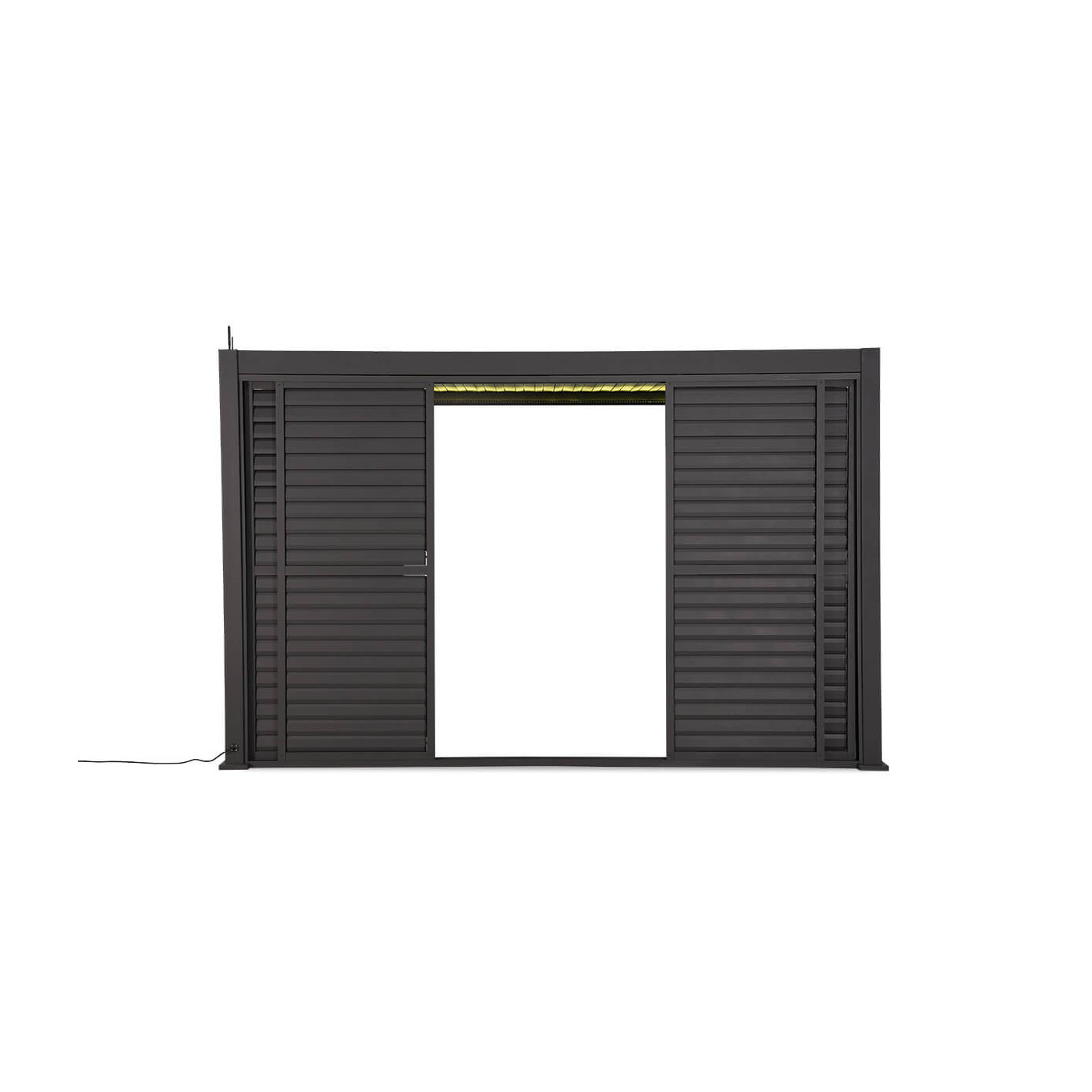 widok z przodu na dowolnie regulowane drzwi żaluzjowe wykonane z aluminium malowanego proszkowo