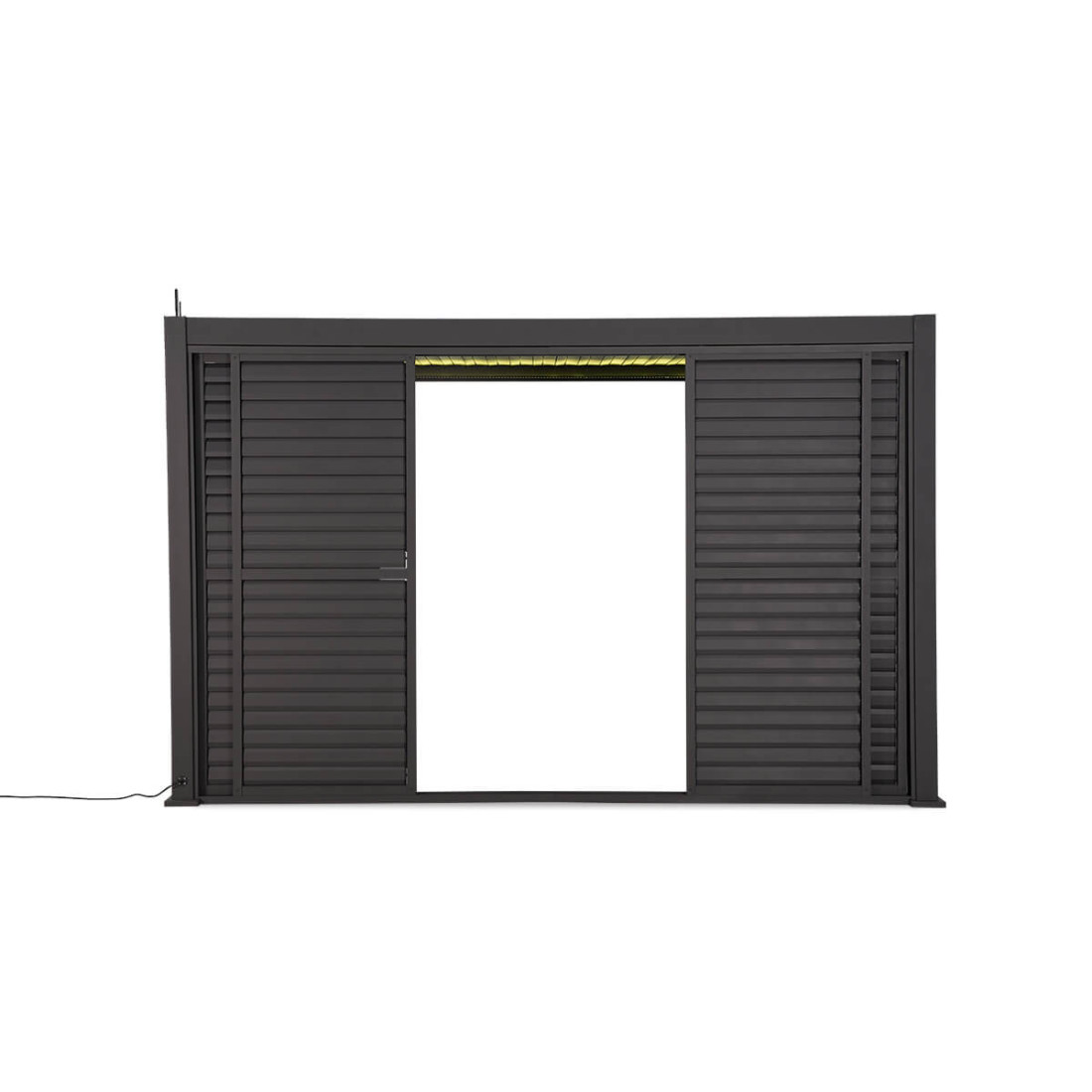 widok z przodu na dowolnie regulowane drzwi żaluzjowe wykonane z aluminium malowanego proszkowo