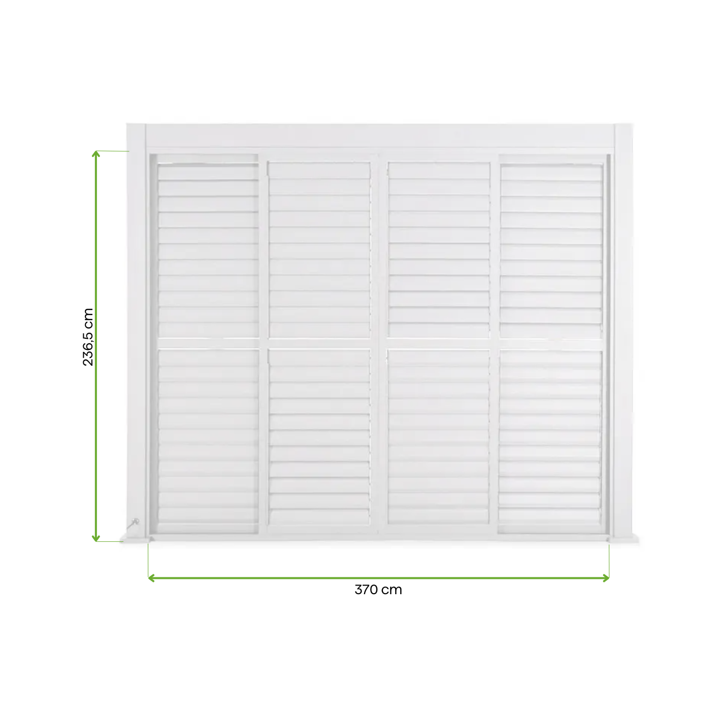 Widok z przodu na dowolnie regulowane drzwi żaluzjowe wykonane z aluminium malowanego proszkowo