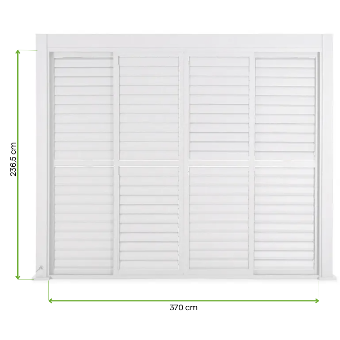 Widok z przodu na dowolnie regulowane drzwi żaluzjowe wykonane z aluminium malowanego proszkowo