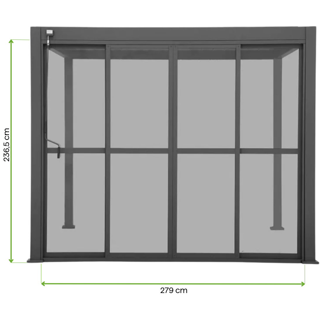 Infografika przesuwane drzwi z poliwęglanu do pergoli PREMIUM 3m anthracite - GUTROOF