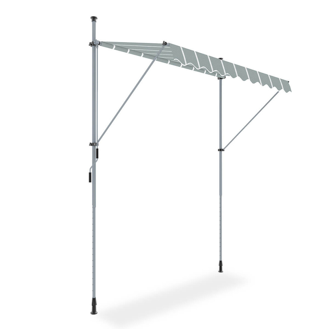 bok manualnej markizy "easy" w kolorze szarym z białymi paskami