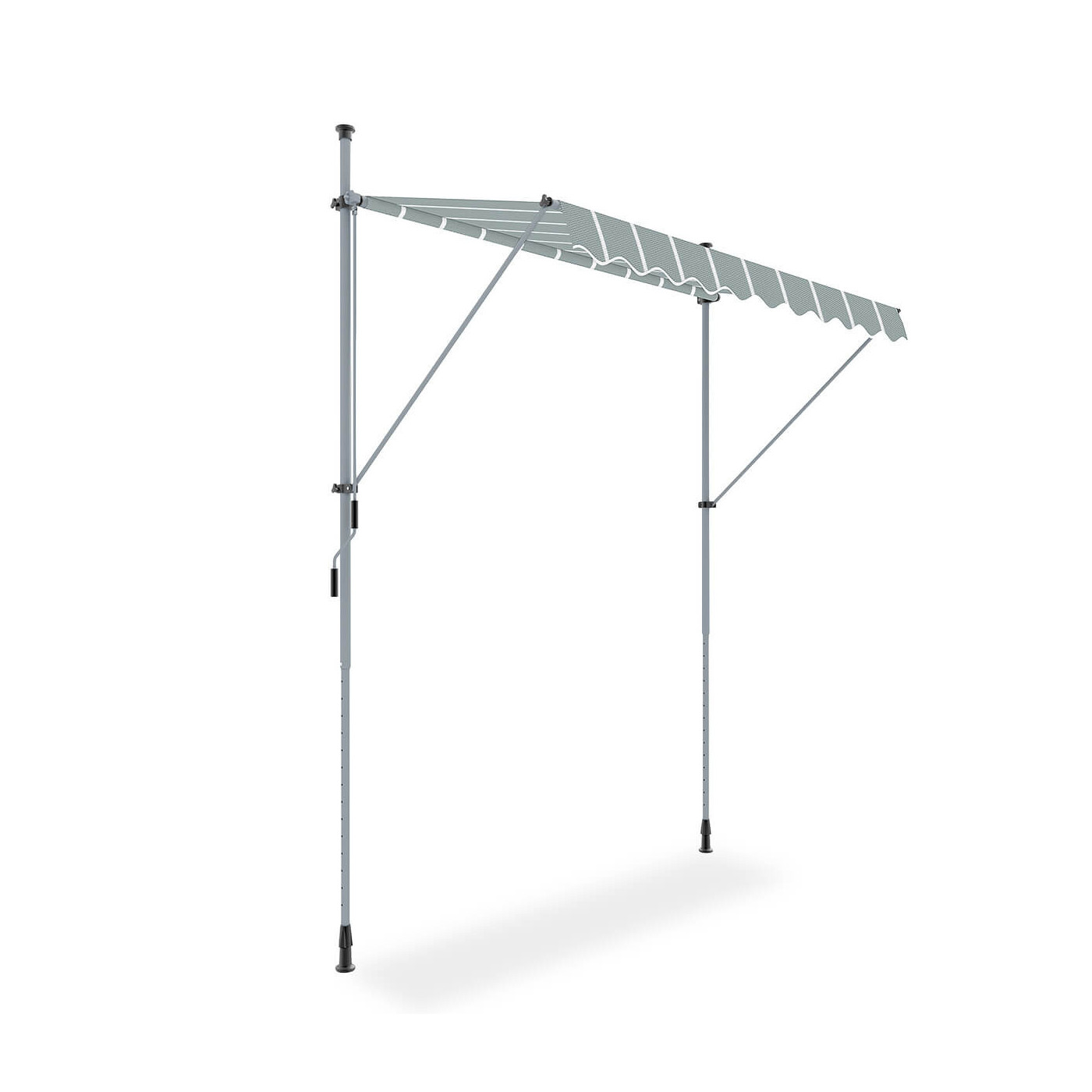 bok manualnej markizy "easy" w kolorze szarym z białymi paskami