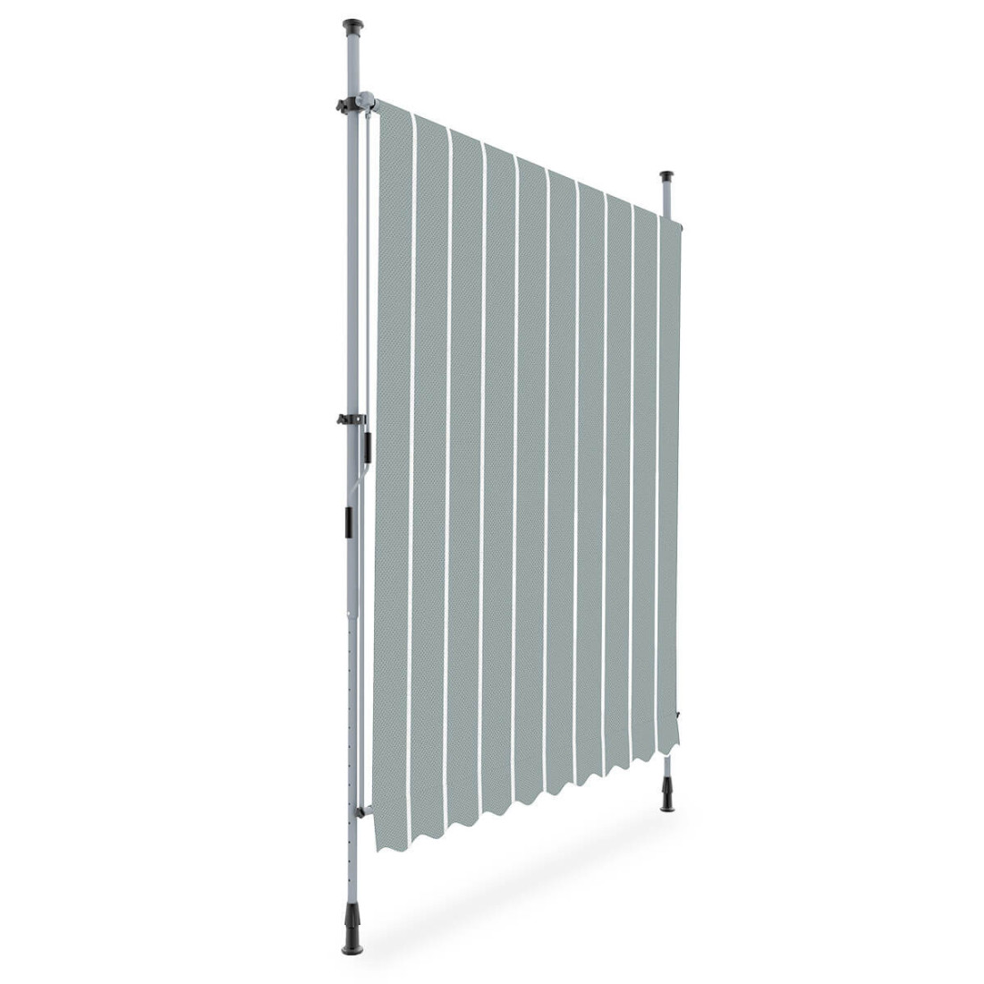 bok manualnej markizy chroniącej przed promieniami słonecznymi "easy" w kolrze szarym z białymi paskami w rozmiarze 350x130cm