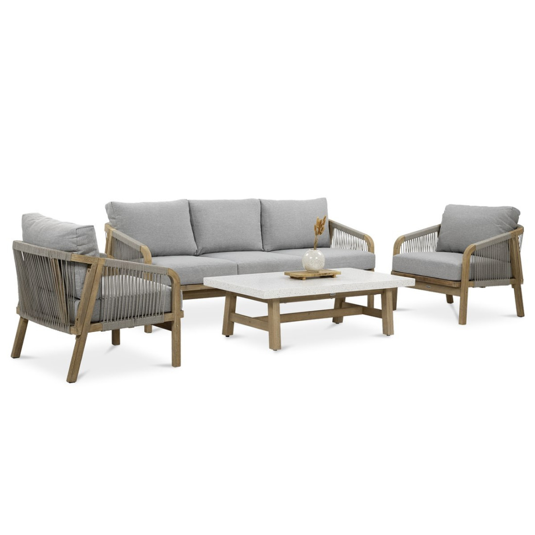 Drewniane szare meble ogrodowe jacob caffe na tarasie