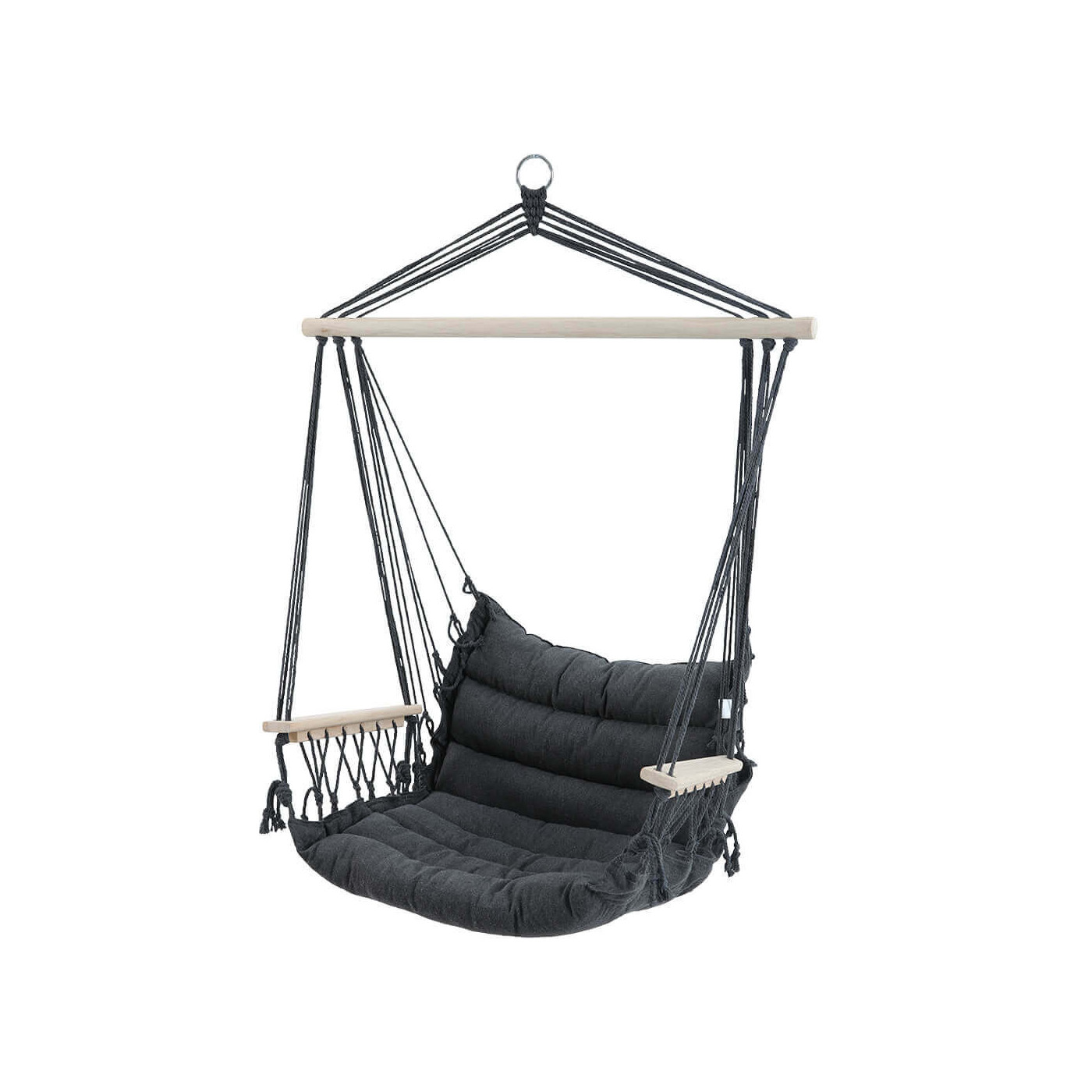 Ciemno-szary fotel do zawieszenia w ogrodzie