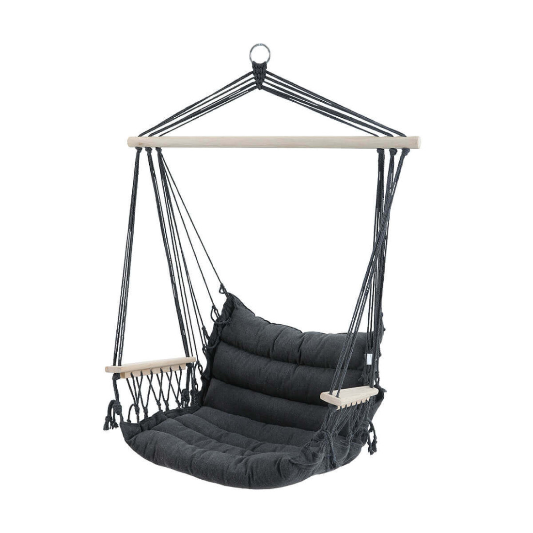 Ciemno-szary fotel do zawieszenia w ogrodzie