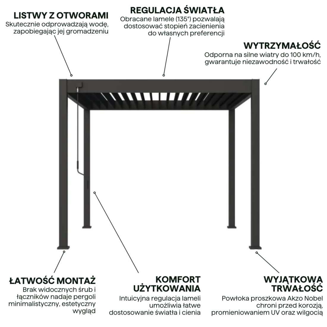 Aranżacja pergoli tarasowej ELEGANCE 3x3 Anthracite