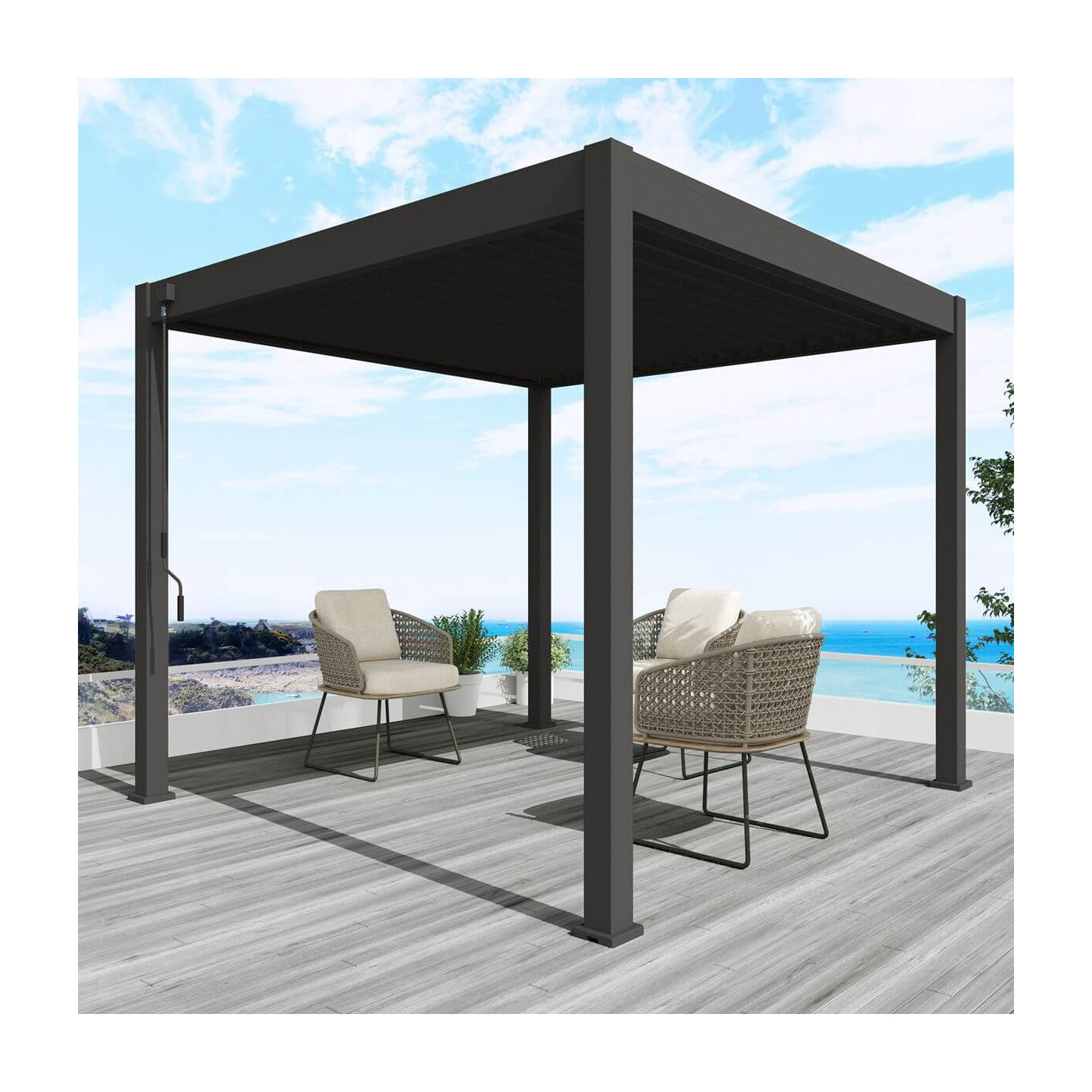 Widok z góry na lamele pergoli tarasowej ELEGANCE 3x3 Anthracite